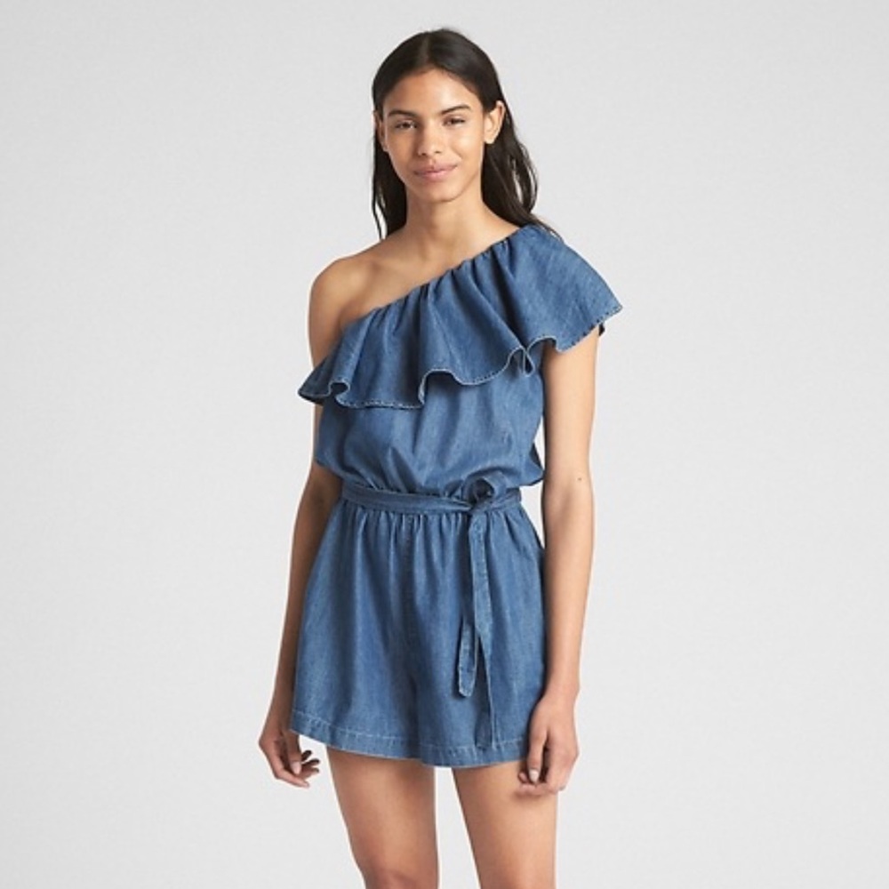 Gap denim one shoulder romper